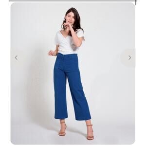Loup Simone Wide Leg Crop Pants Royal Blue Women’s Large Button Fly High Rise